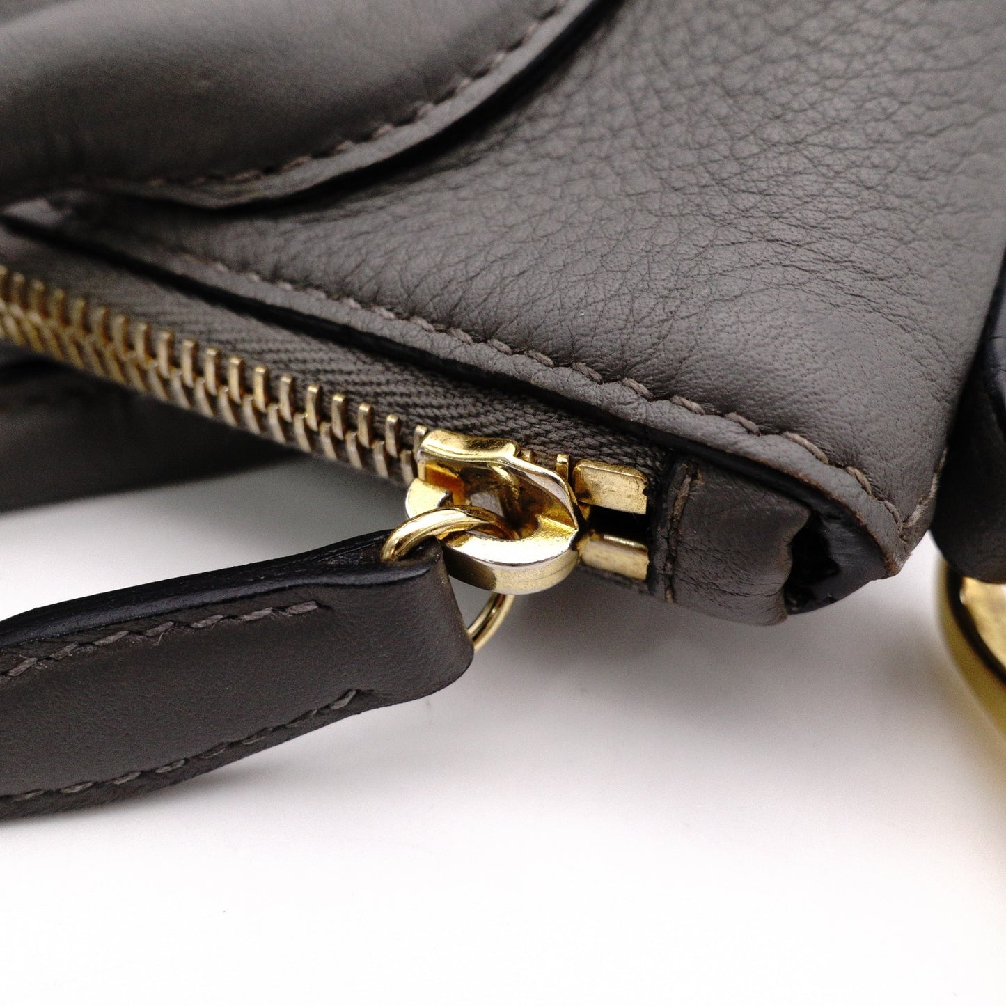 PRADA Handbag, Leather, Gray, 2-Way Crossbody, Gold Hardware, Triangle Logo
