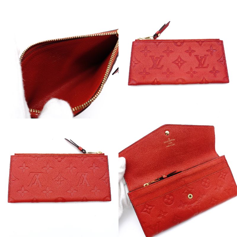 LOUIS VUITTON Monogram Implant Portefeuille Curly Long Wallet Red Leather Red 7-12-747