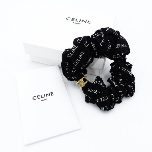 Celine Triomphe Scrunchie Black 100% Silk Logo Black Box Included 7-12-274