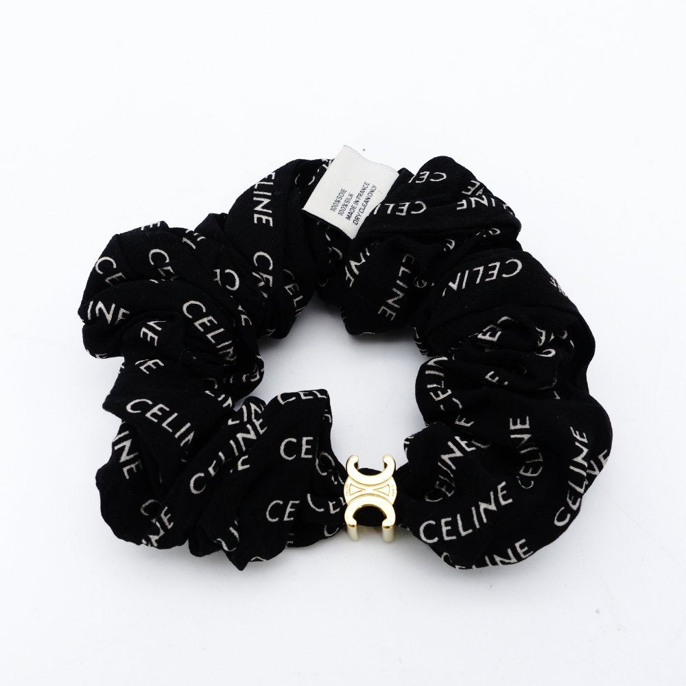 Celine Triomphe Scrunchie Black 100% Silk Logo Black Box Included 7-12-274