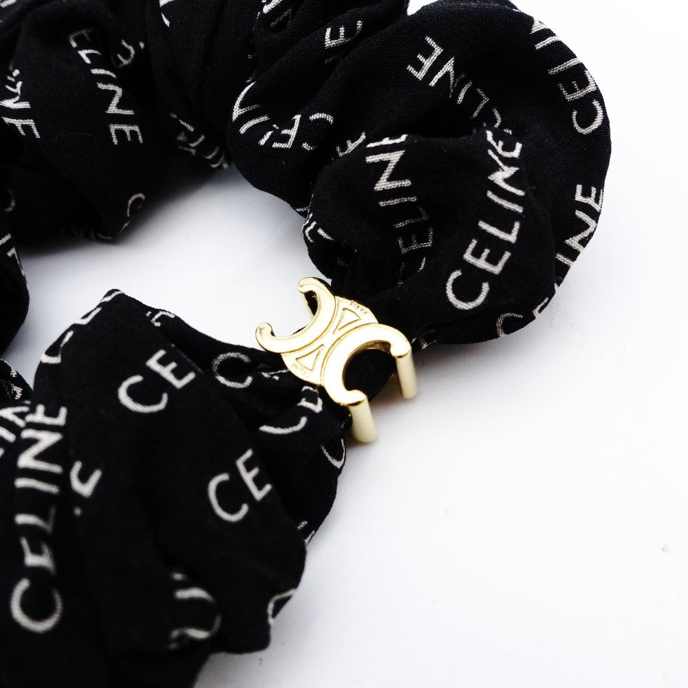 Celine Triomphe Scrunchie Black 100% Silk Logo Black Box Included 7-12-274