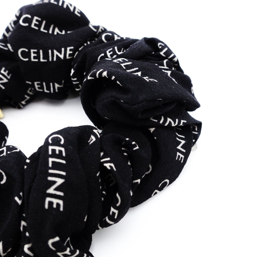 Celine Triomphe Scrunchie Black 100% Silk Logo Black Box Included 7-12-274