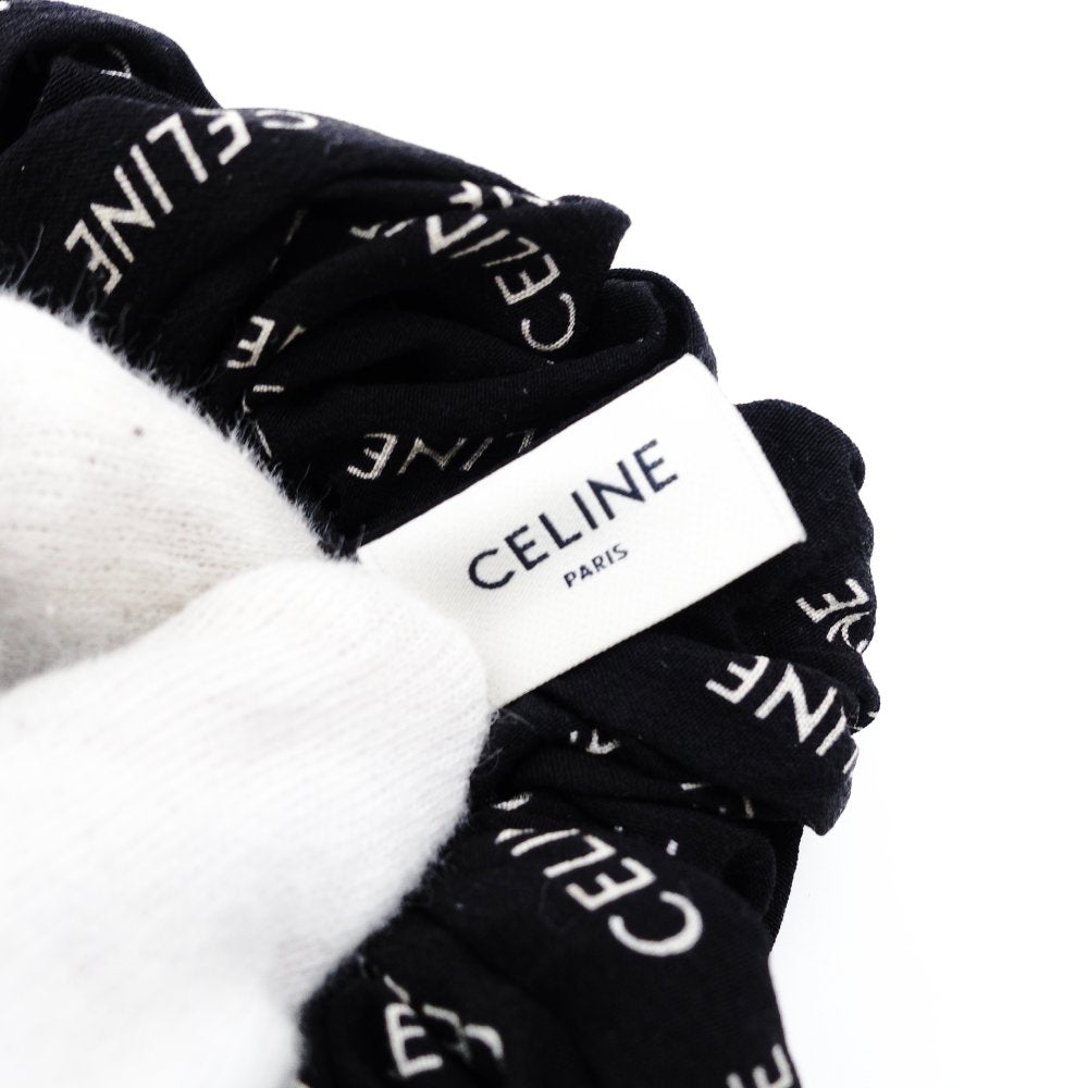 Celine Triomphe Scrunchie Black 100% Silk Logo Black Box Included 7-12-274