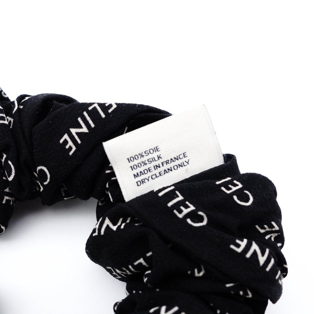 Celine Triomphe Scrunchie Black 100% Silk Logo Black Box Included 7-12-274