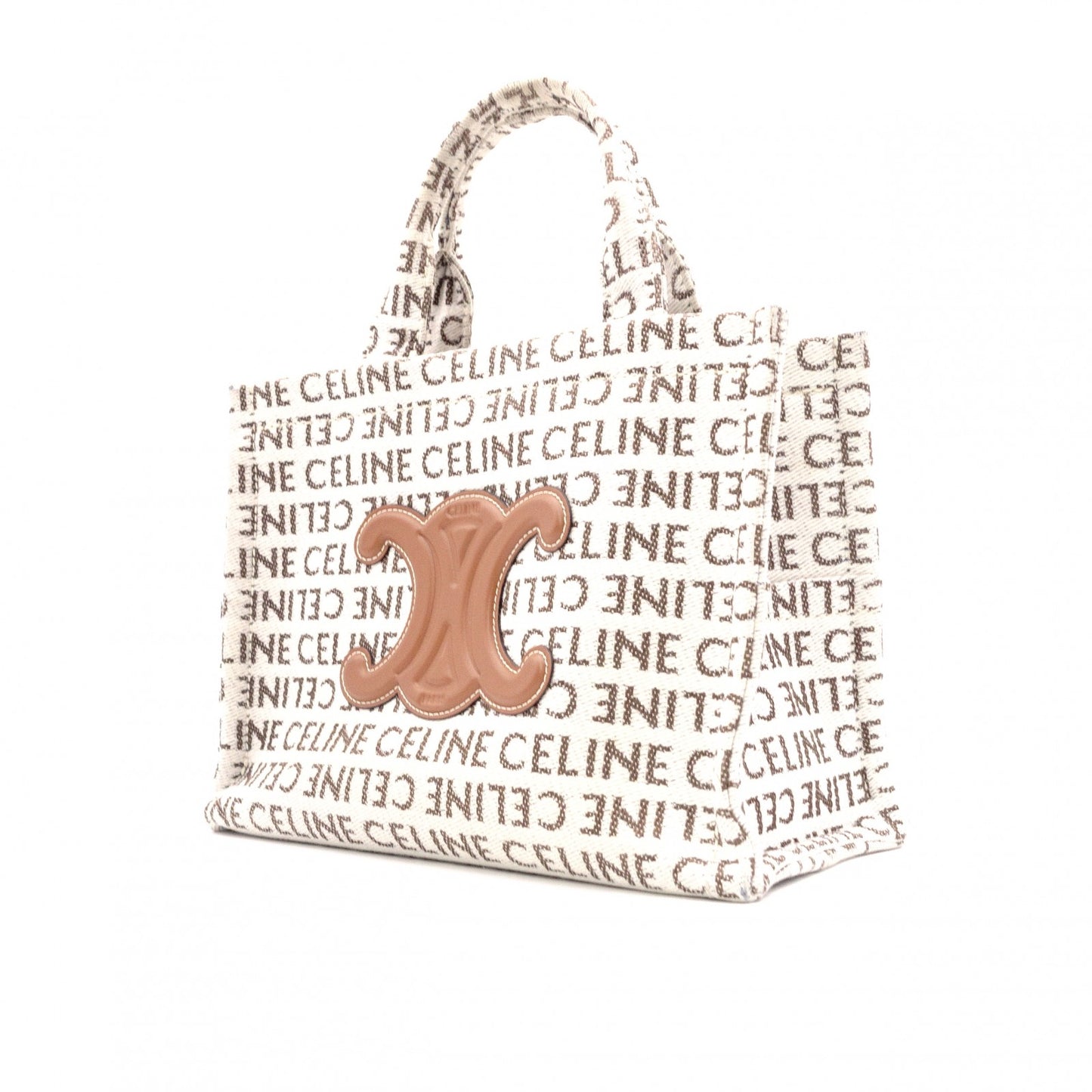 CELINE Triomphe Handbag, Canvas/Leather, White, 2-Way Crossbody, Logo
