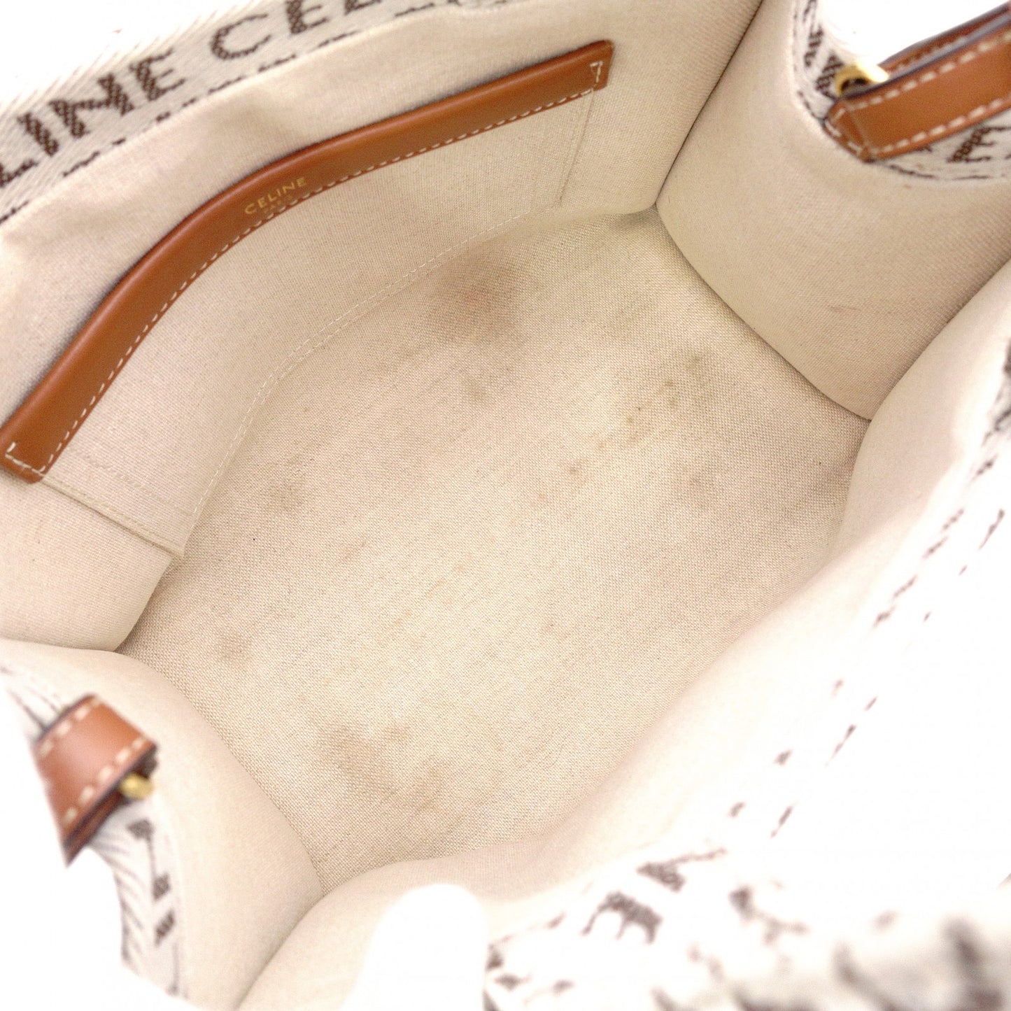 CELINE Triomphe Handbag, Canvas/Leather, White, 2-Way Crossbody, Logo