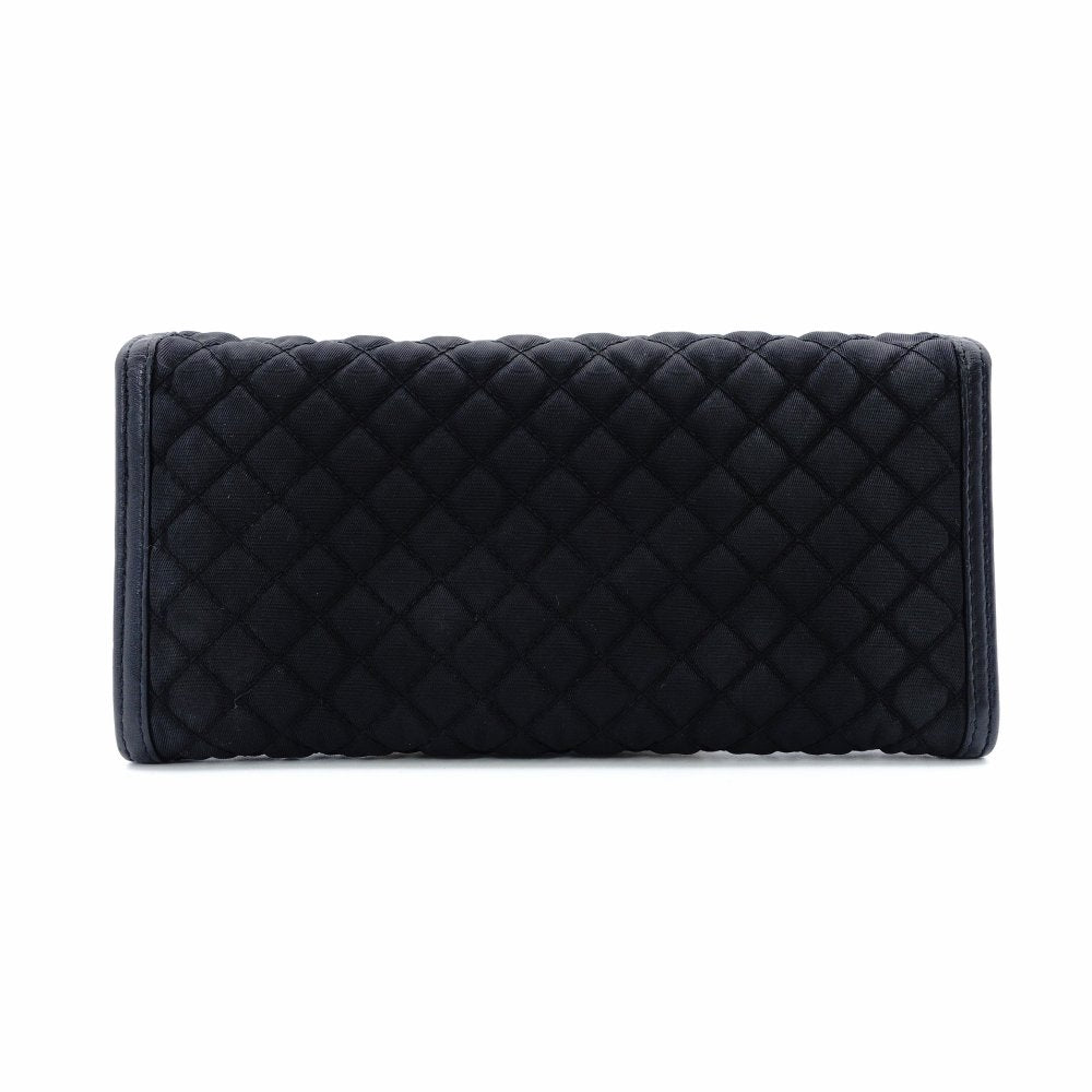 PRADA Long Wallet Black Nylon Leather Wallet Black Gold Hardware Logo with Card Case 7-11-432