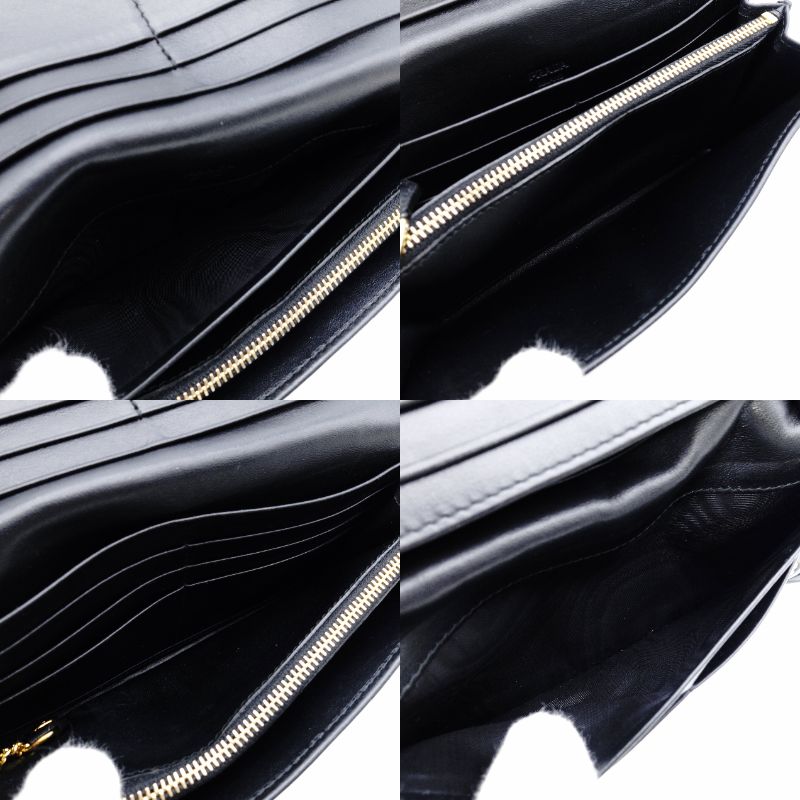 PRADA Long Wallet Black Nylon Leather Wallet Black Gold Hardware Logo with Card Case 7-11-432