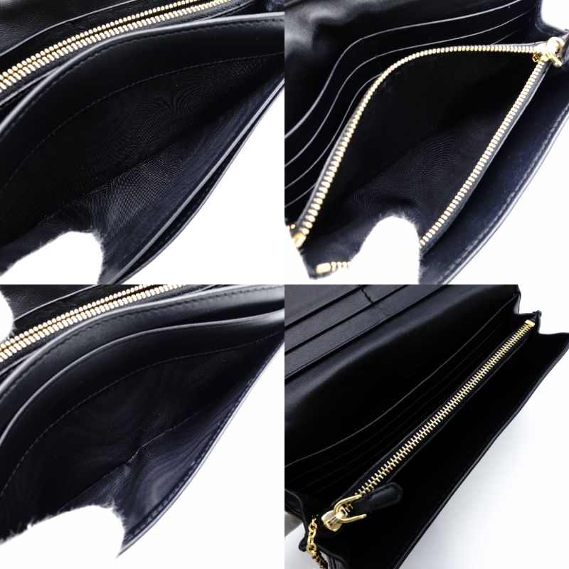 PRADA Long Wallet Black Nylon Leather Wallet Black Gold Hardware Logo with Card Case 7-11-432