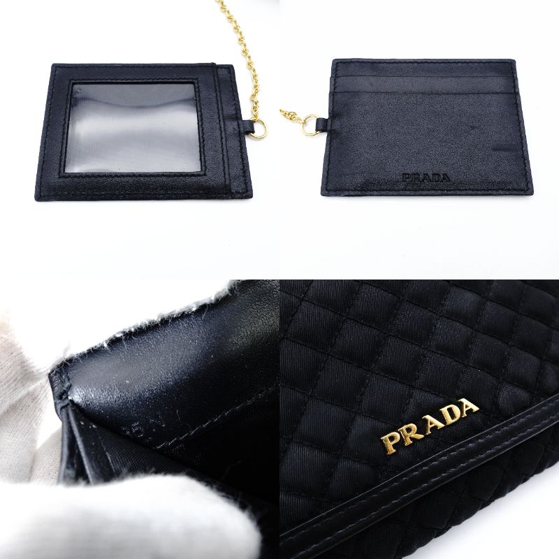 PRADA Long Wallet Black Nylon Leather Wallet Black Gold Hardware Logo with Card Case 7-11-432