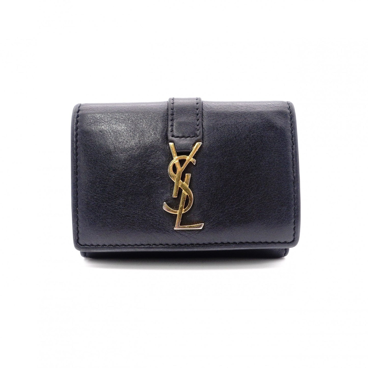 SAINT LAURENT Tiny Wallet Origami Cassandra Tri-fold Wallet, Leather, Black with Gold Hardware