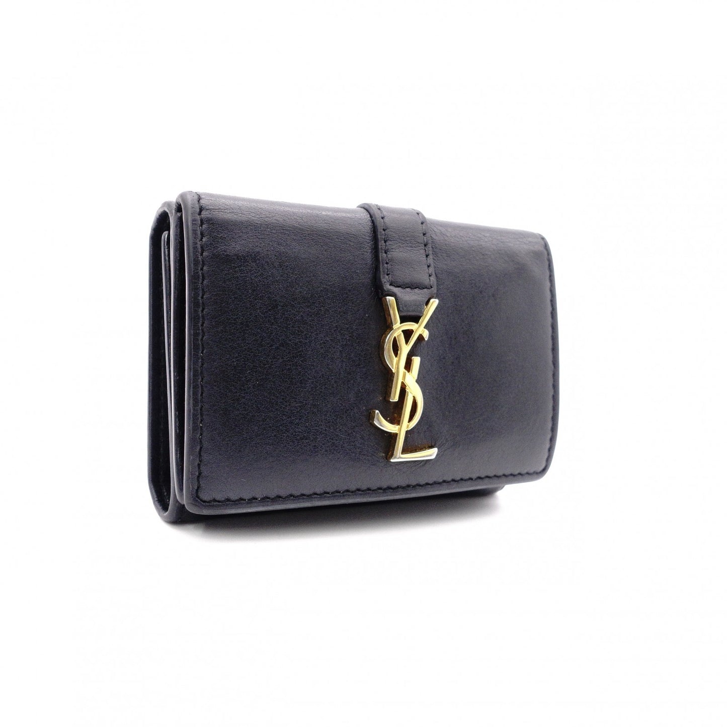 SAINT LAURENT Tiny Wallet Origami Cassandra Tri-fold Wallet, Leather, Black with Gold Hardware