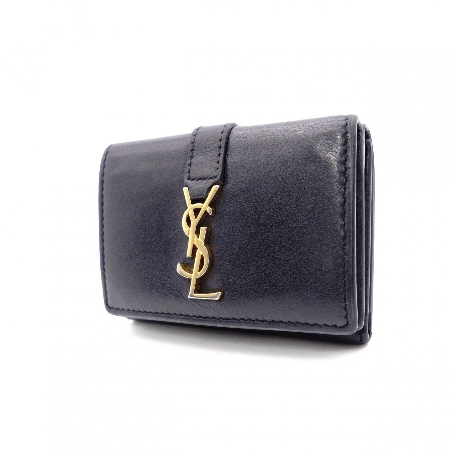 SAINT LAURENT Tiny Wallet Origami Cassandra Tri-fold Wallet, Leather, Black with Gold Hardware