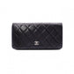 CHANEL Lambskin Matelassé Long Wallet, Leather, Black, Silver Hardware, CC Logo