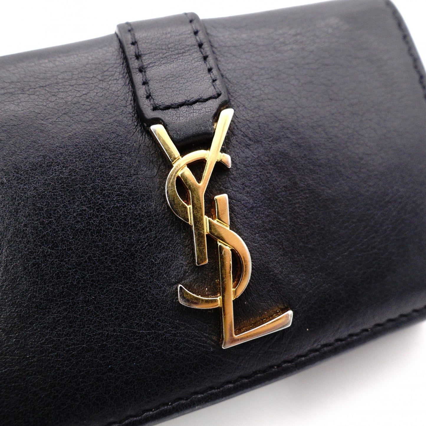 SAINT LAURENT Tiny Wallet Origami Cassandra Tri-fold Wallet, Leather, Black with Gold Hardware