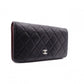 CHANEL Lambskin Matelassé Long Wallet, Leather, Black, Silver Hardware, CC Logo