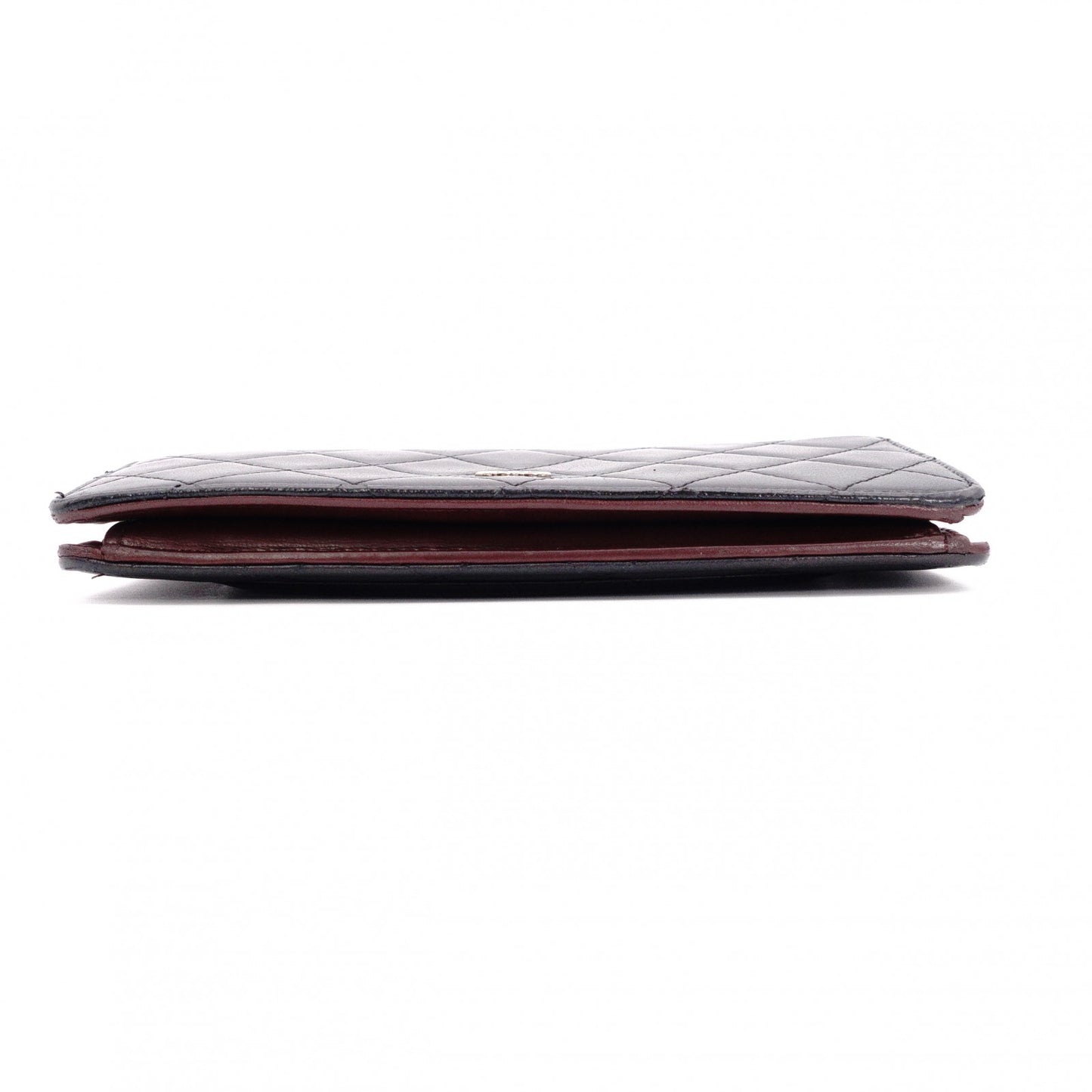 CHANEL Lambskin Matelassé Long Wallet, Leather, Black, Silver Hardware, CC Logo