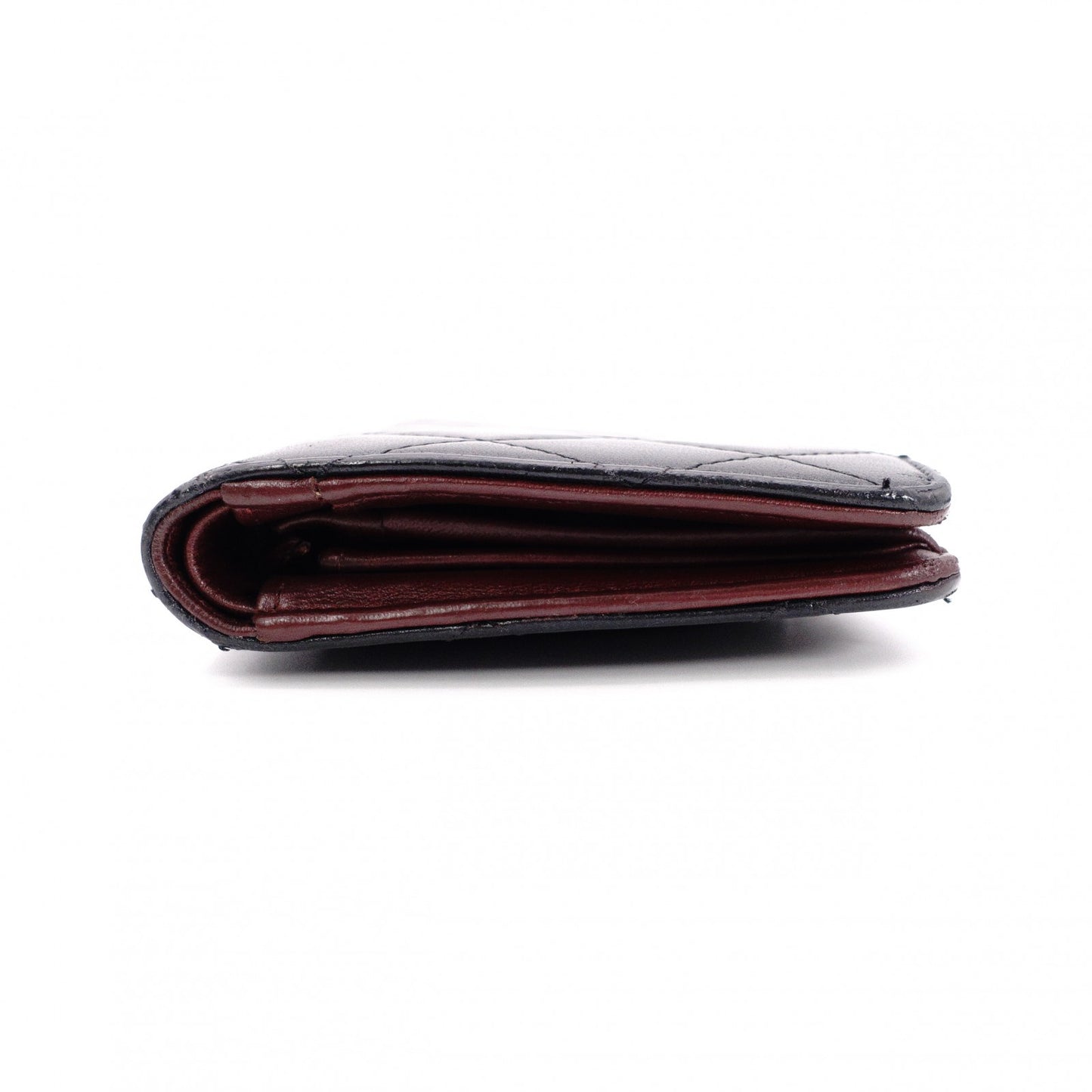 CHANEL Lambskin Matelassé Long Wallet, Leather, Black, Silver Hardware, CC Logo