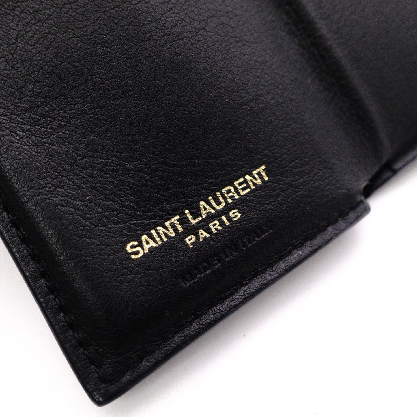 SAINT LAURENT Tiny Wallet Origami Cassandra Tri-fold Wallet, Leather, Black with Gold Hardware