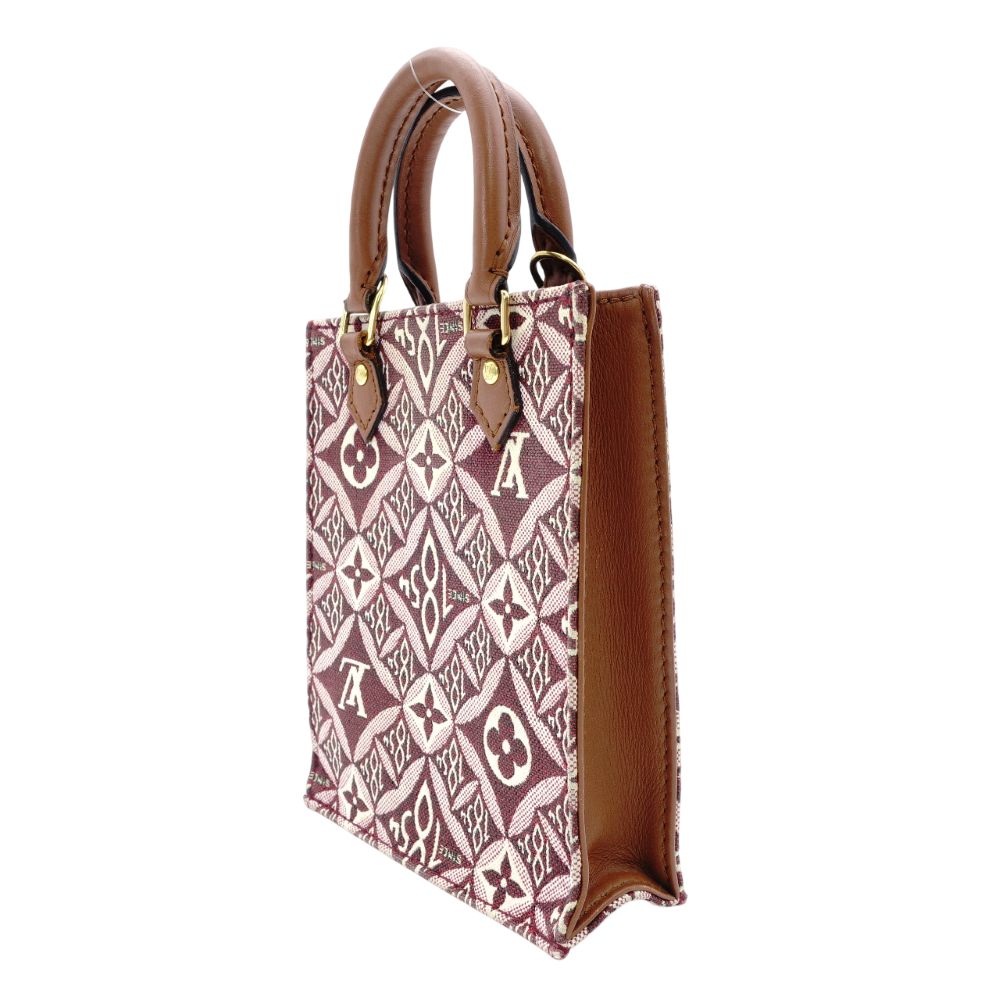 LOUIS VUITTON Petite Sac Plat Monogram Jacquard Handbag 2-Way Shoulder Bag Bordeaux × Brown 7-12-363