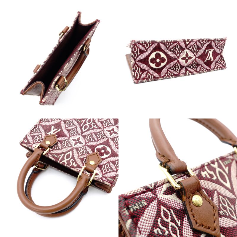 LOUIS VUITTON Petite Sac Plat Monogram Jacquard Handbag 2-Way Shoulder Bag Bordeaux × Brown 7-12-363