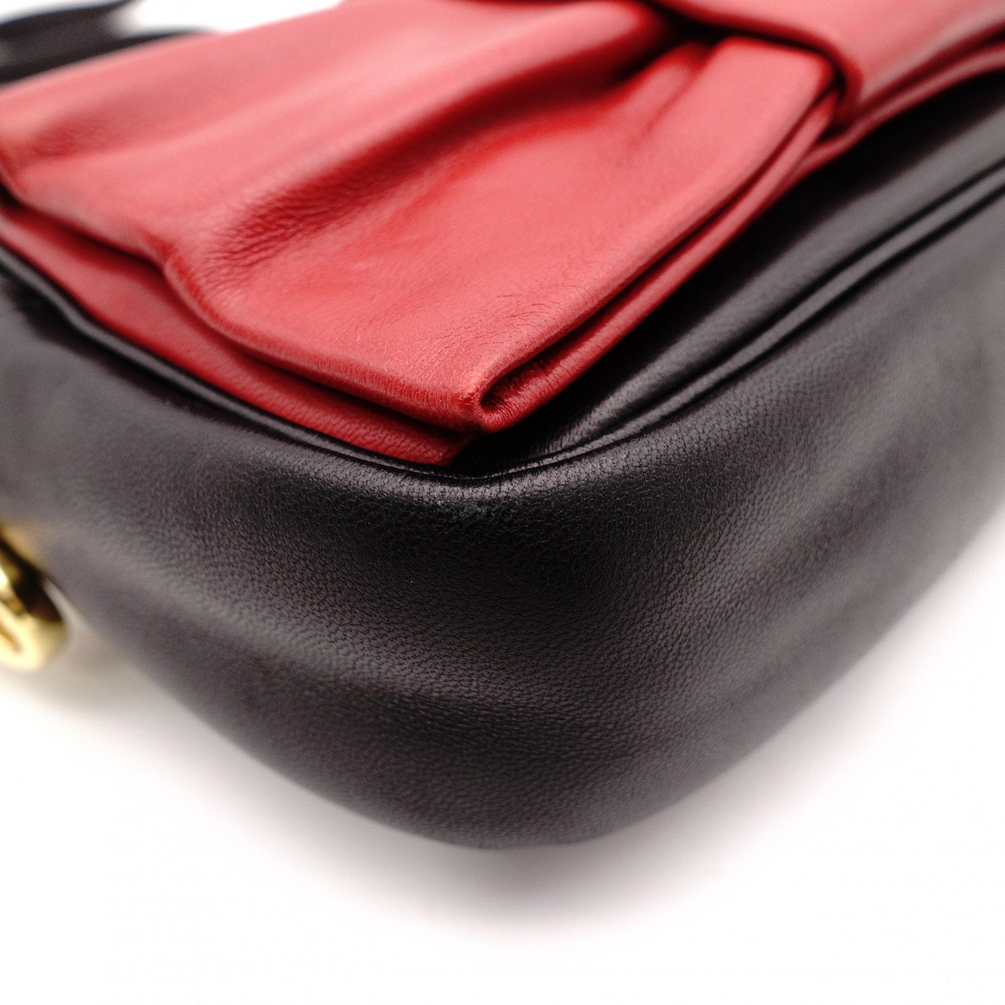 PRADA Ribbon Shoulder Bag, Leather, Black and Red with Gold Hardware