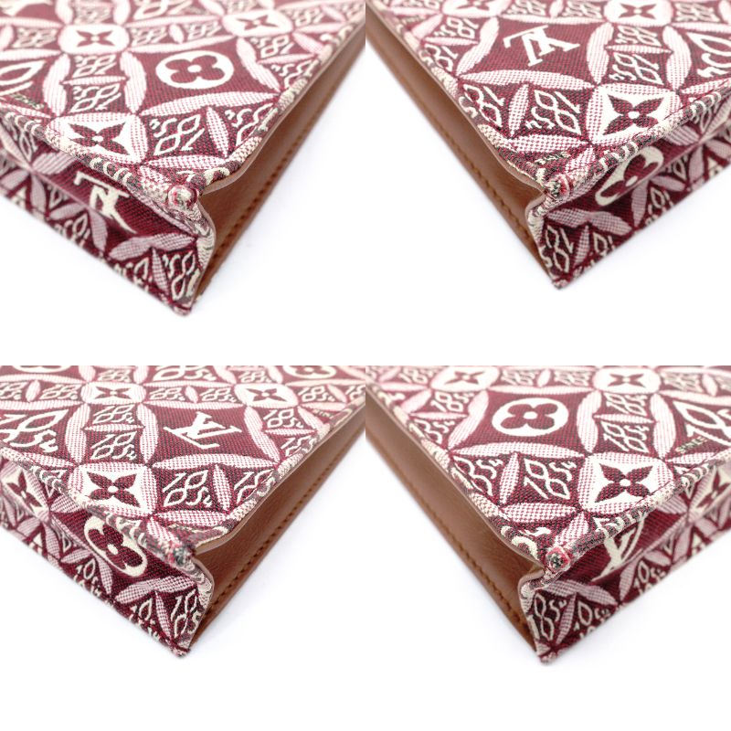 LOUIS VUITTON Petite Sac Plat Monogram Jacquard Handbag 2-Way Shoulder Bag Bordeaux × Brown 7-12-363
