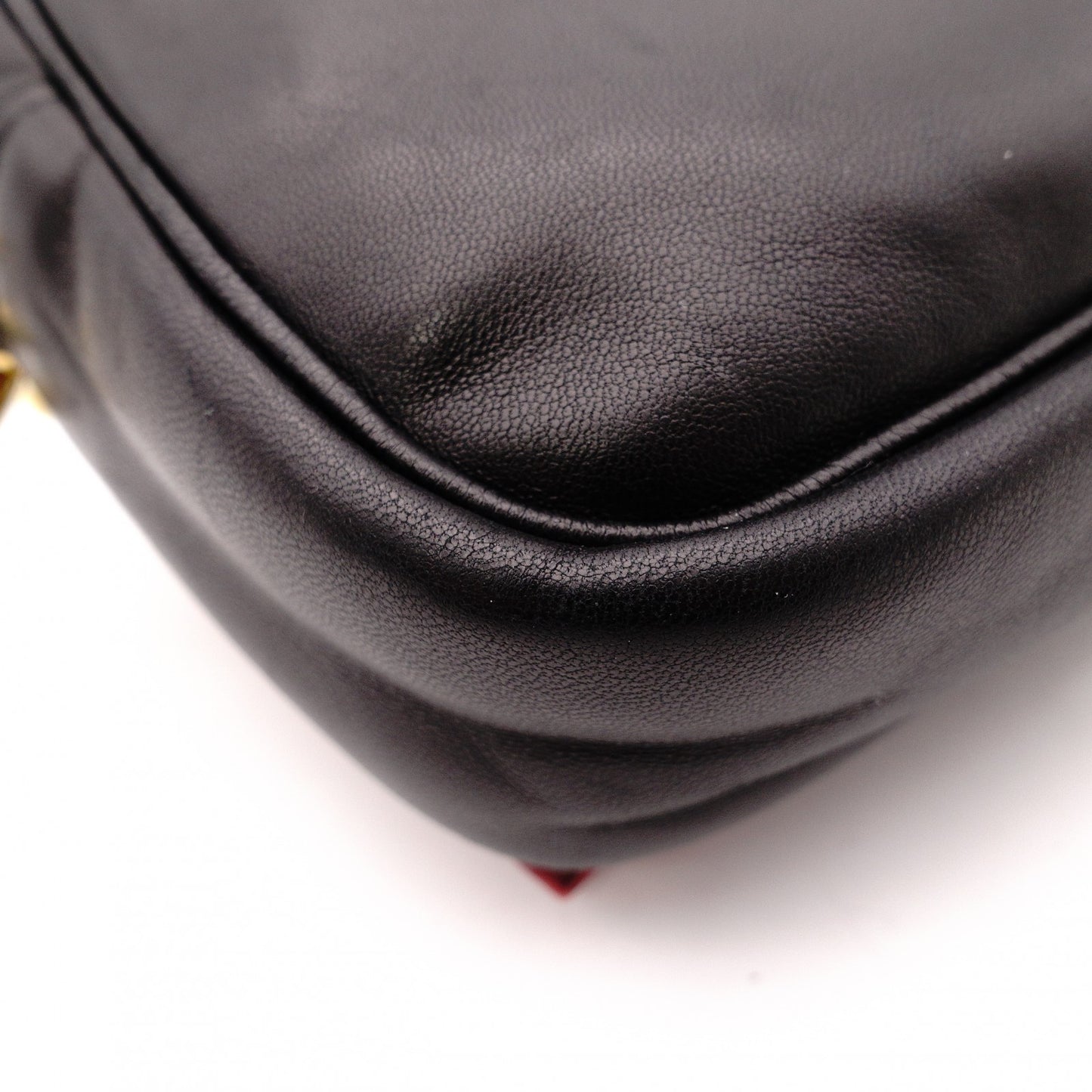 PRADA Ribbon Shoulder Bag, Leather, Black and Red with Gold Hardware