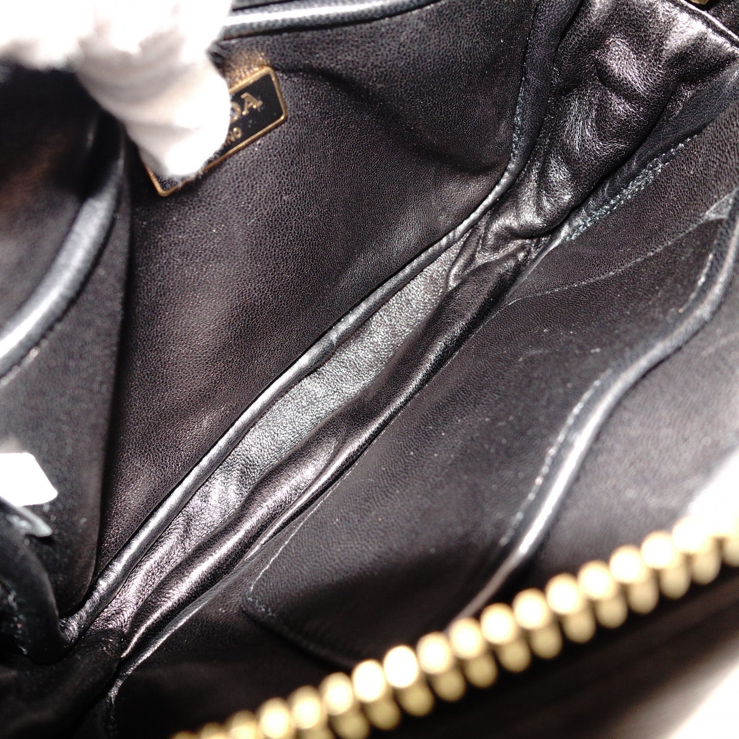 PRADA Ribbon Shoulder Bag, Leather, Black and Red with Gold Hardware