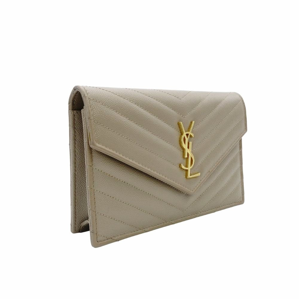 Saint Laurent Cassandra Chain Wallet Leather Beige YSL Crossbody 7-12-616