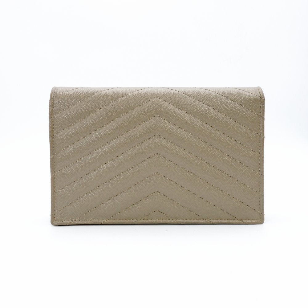 Saint Laurent Cassandra Chain Wallet Leather Beige YSL Crossbody 7-12-616