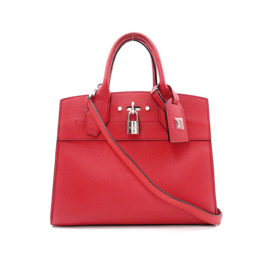 LOUIS VUITTON City Steamer PM Handbag, Leather, Red, 2-Way Shoulder Bag
