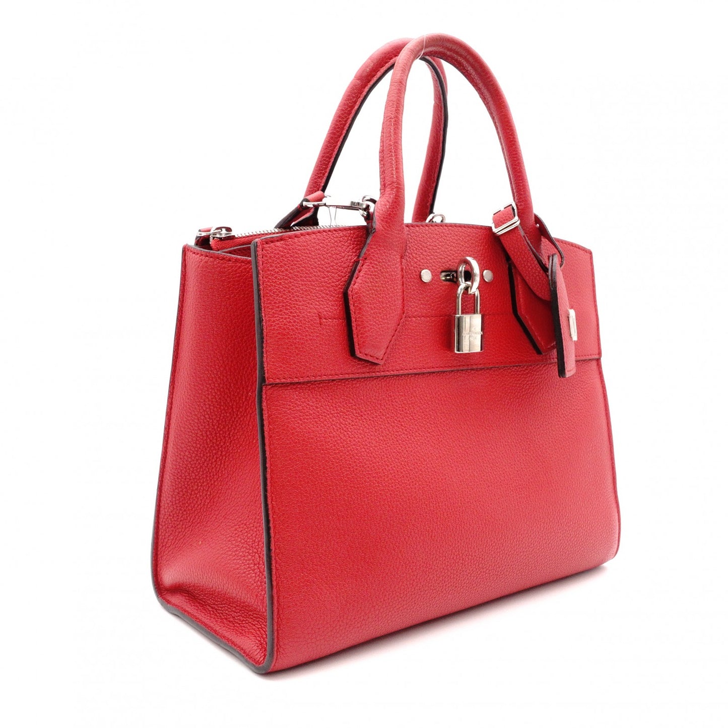 LOUIS VUITTON City Steamer PM Handbag, Leather, Red, 2-Way Shoulder Bag