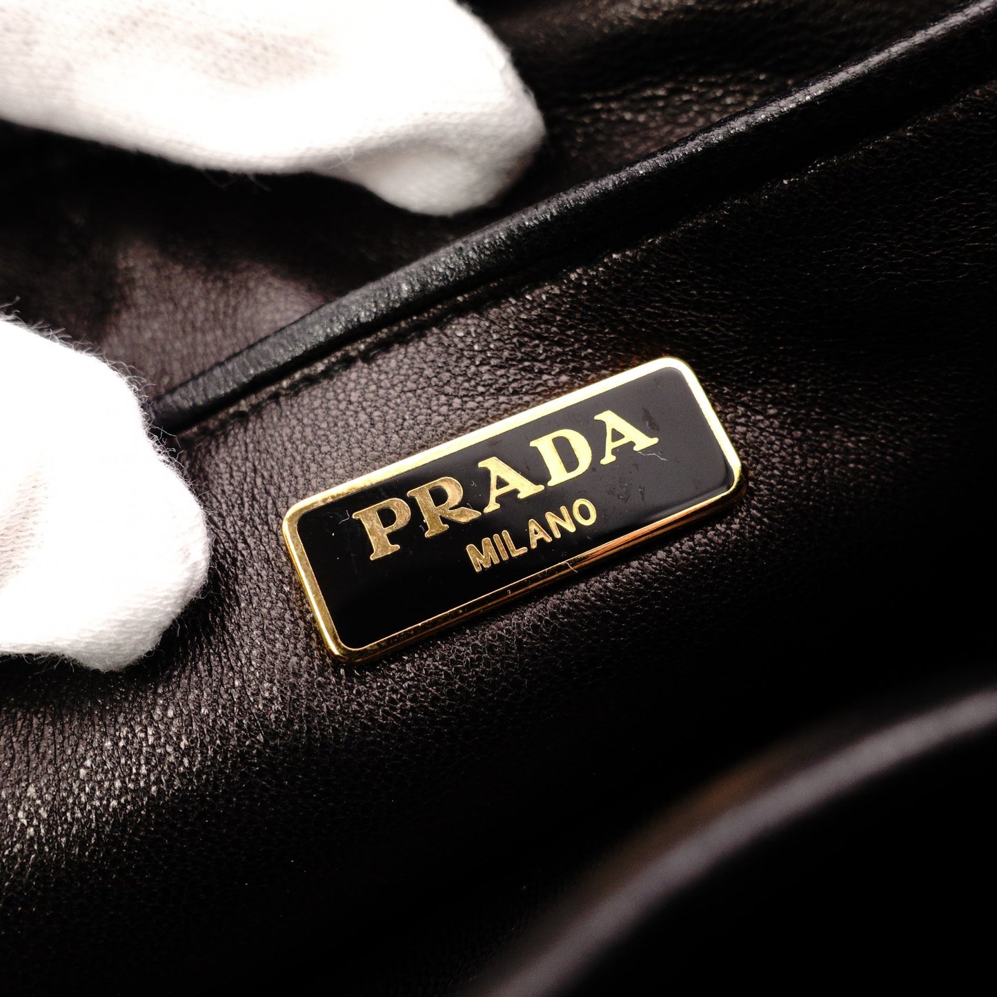 PRADA Ribbon Shoulder Bag, Leather, Black and Red with Gold Hardware