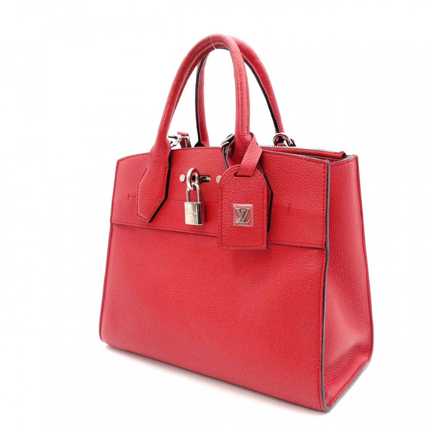 LOUIS VUITTON City Steamer PM Handbag, Leather, Red, 2-Way Shoulder Bag