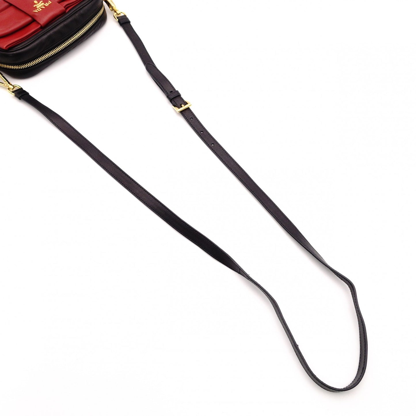 PRADA Ribbon Shoulder Bag, Leather, Black and Red with Gold Hardware