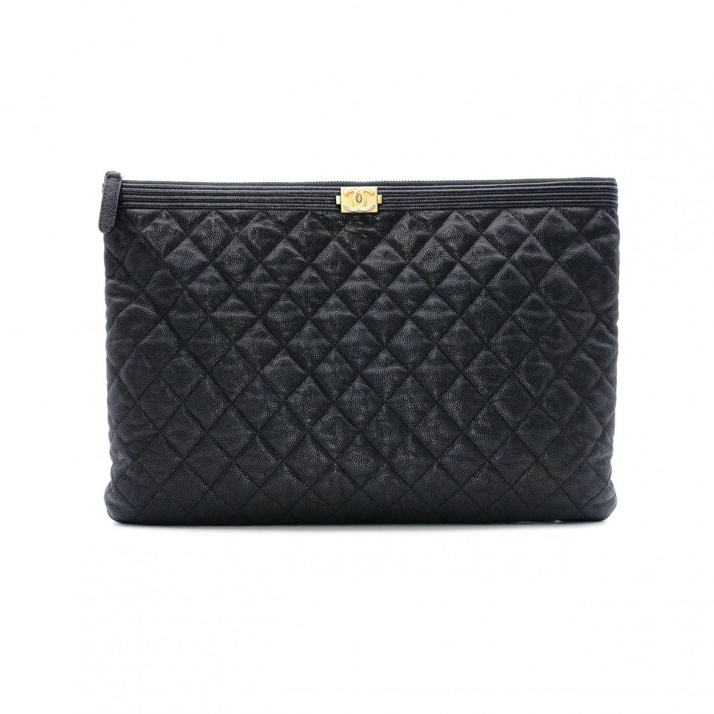 CHANEL Caviar Skin Boy Chanel Clutch Bag, Leather with Gold Hardware