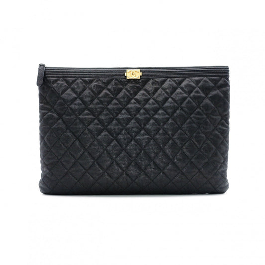 CHANEL Caviar Skin Boy Chanel Clutch Bag, Leather with Gold Hardware