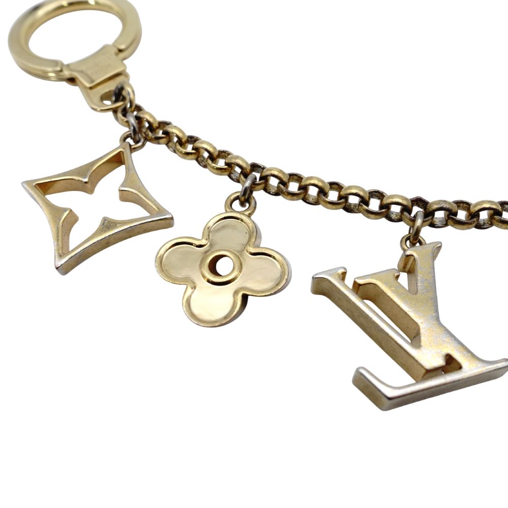 LOUIS VUITTON Bag Charm Key Ring Gold LV Logo M65111 7-12-369