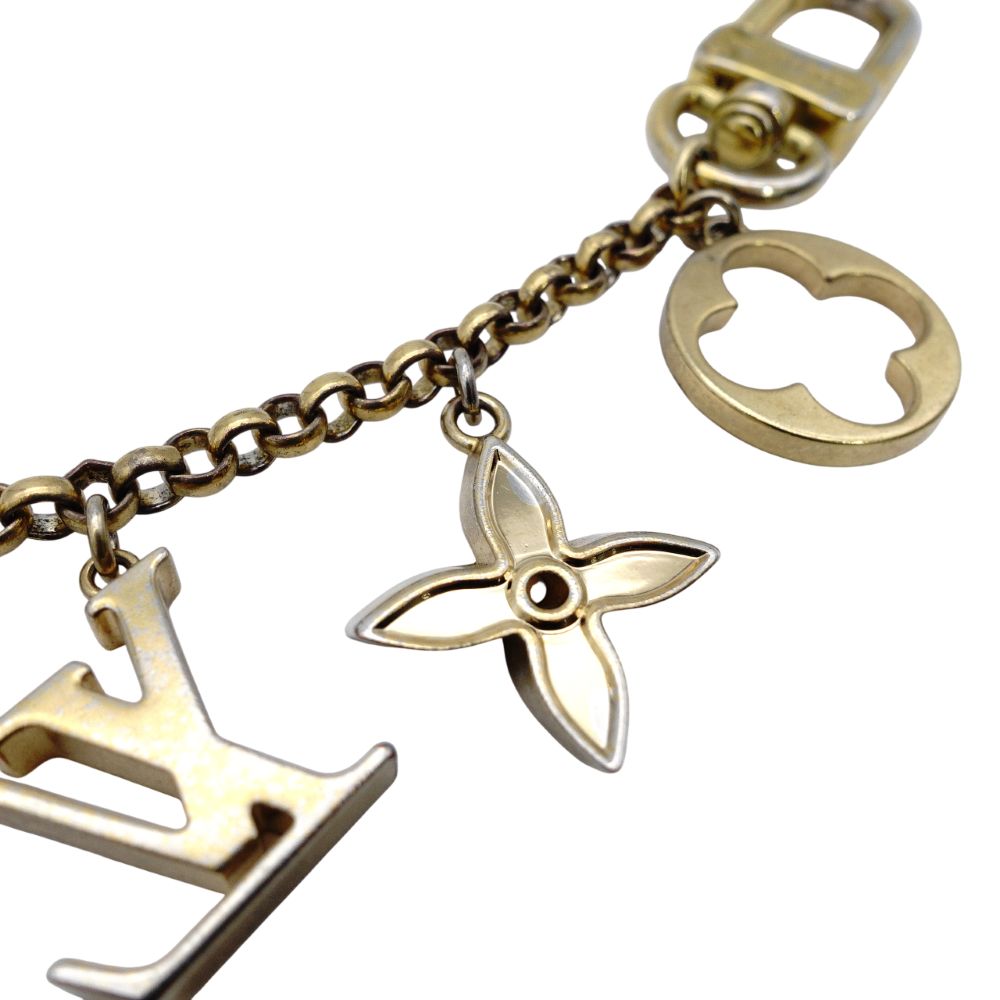 LOUIS VUITTON Bag Charm Key Ring Gold LV Logo M65111 7-12-369