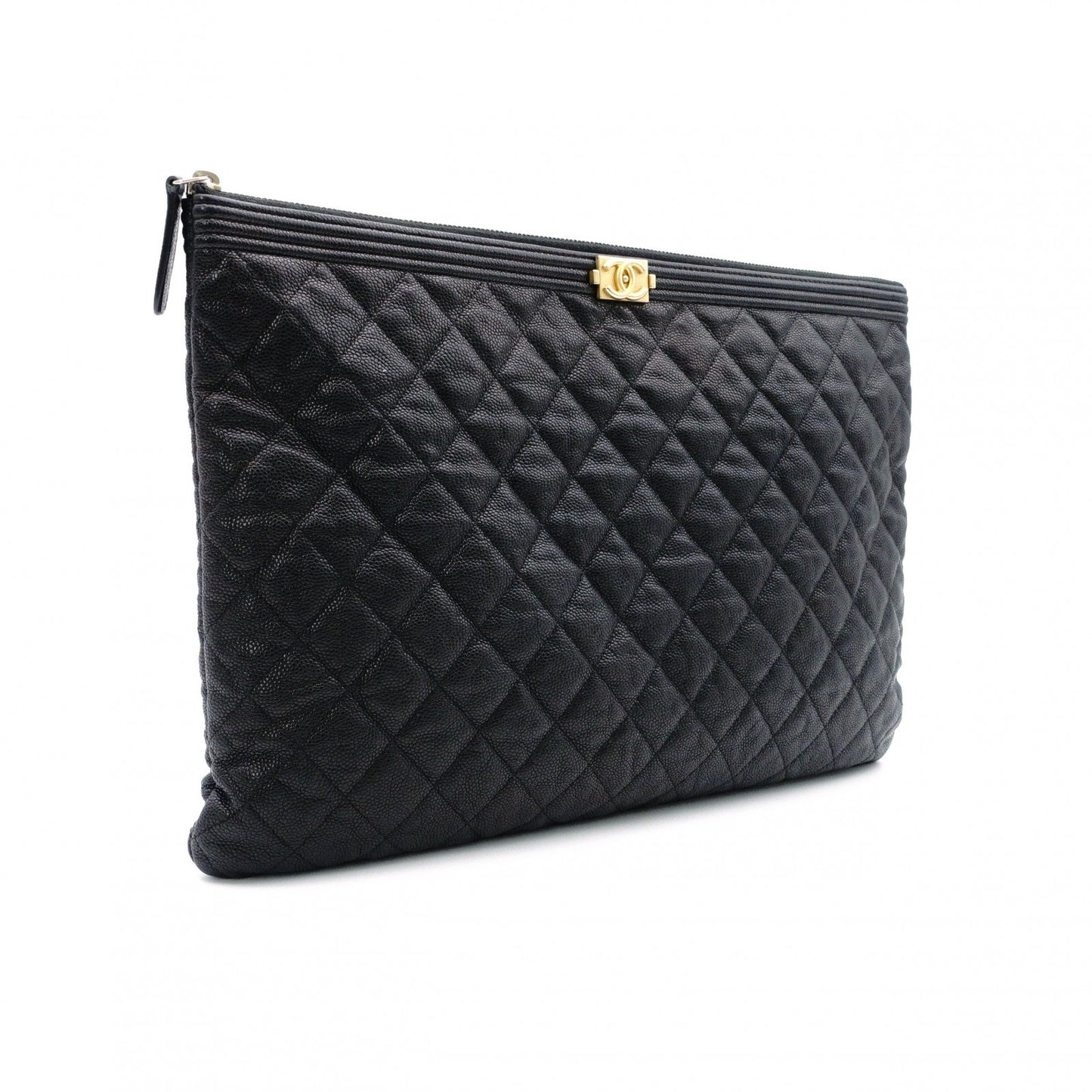 CHANEL Caviar Skin Boy Chanel Clutch Bag, Leather with Gold Hardware
