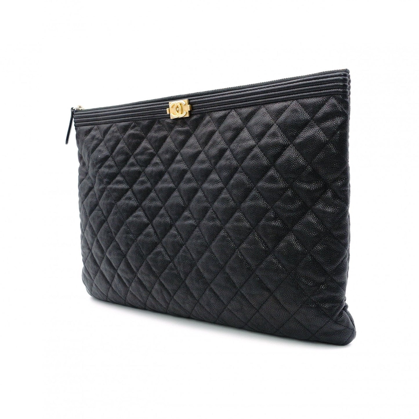 CHANEL Caviar Skin Boy Chanel Clutch Bag, Leather with Gold Hardware