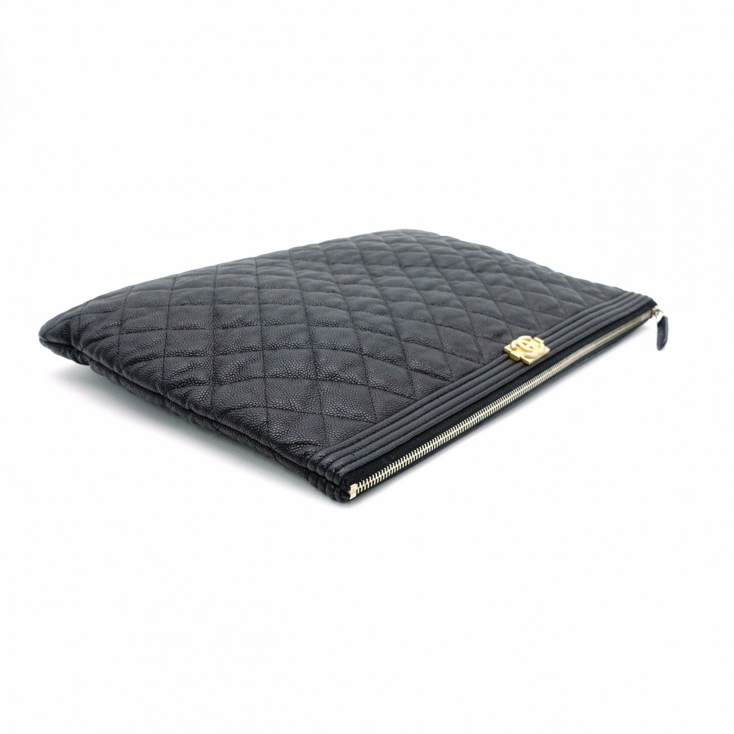 CHANEL Caviar Skin Boy Chanel Clutch Bag, Leather with Gold Hardware