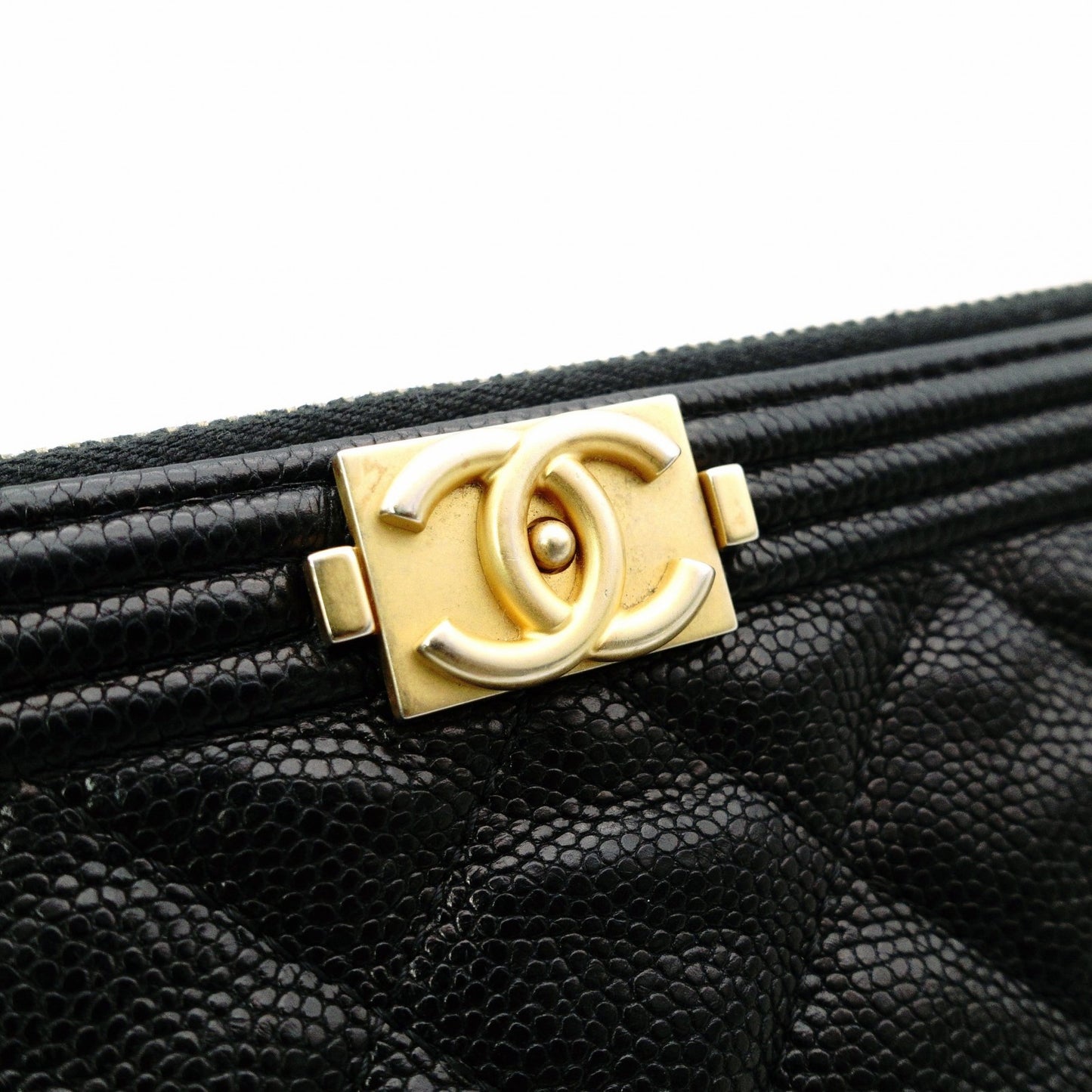CHANEL Caviar Skin Boy Chanel Clutch Bag, Leather with Gold Hardware