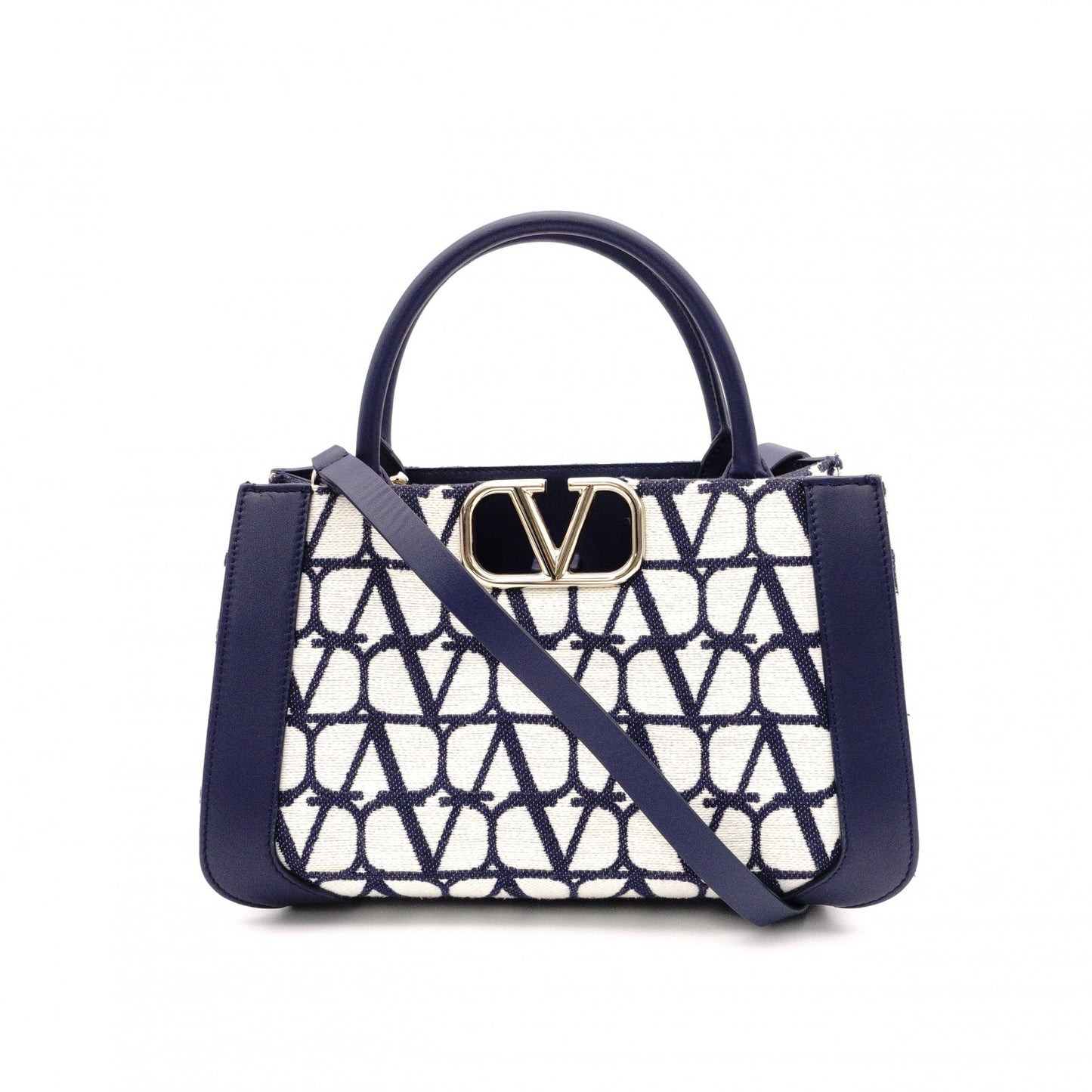 Valentino Garavani Twill Iconograph Handbag, Canvas, Navy, 2-Way, Logo