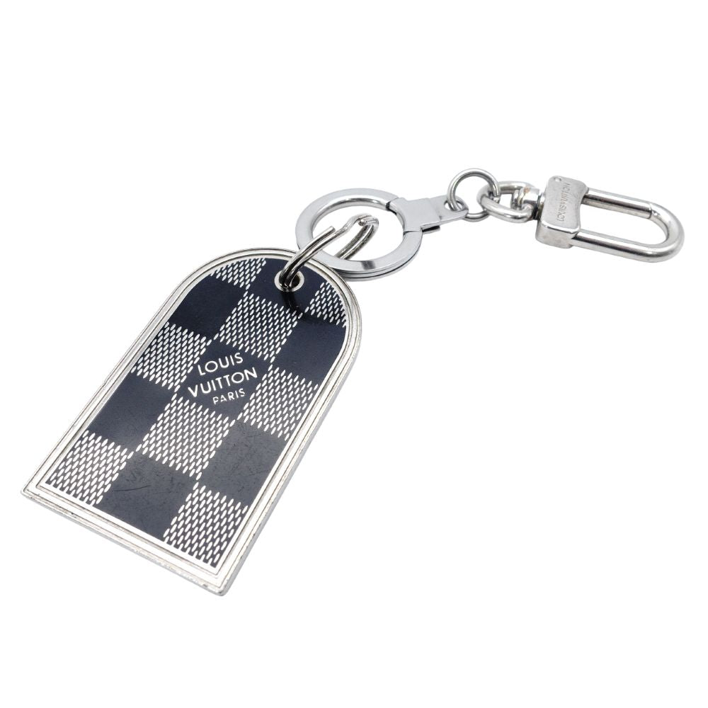 LOUIS VUITTON Bag Charm Key Ring Plate Silver Damier 7-12-253