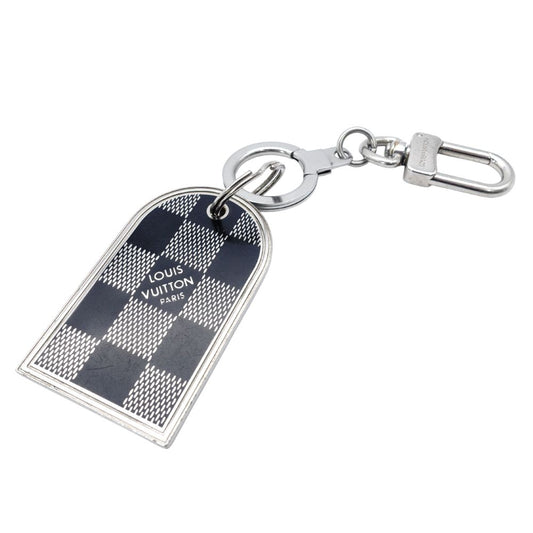 LOUIS VUITTON Bag Charm Key Ring Plate Silver Damier 7-12-253