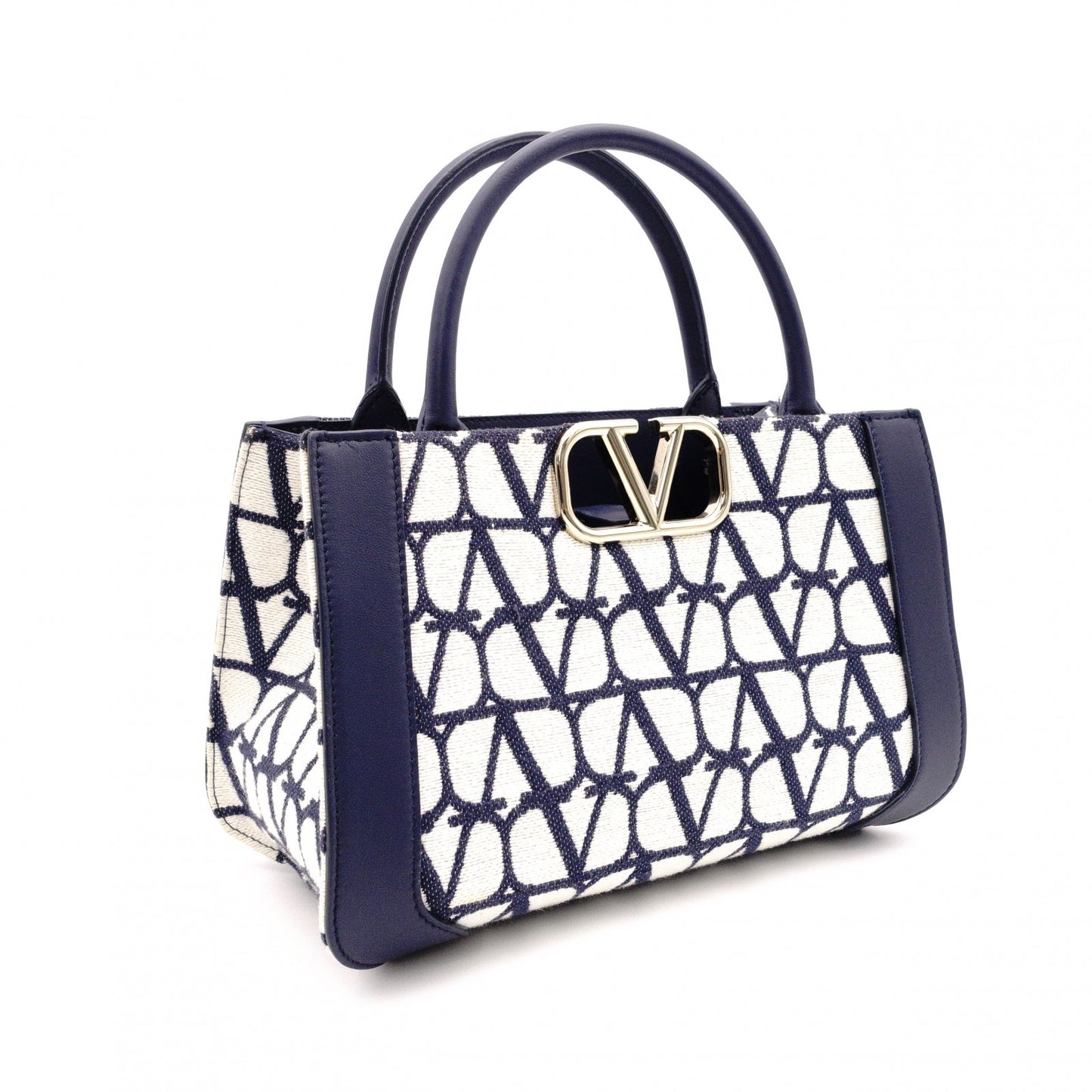Valentino Garavani Twill Iconograph Handbag, Canvas, Navy, 2-Way, Logo
