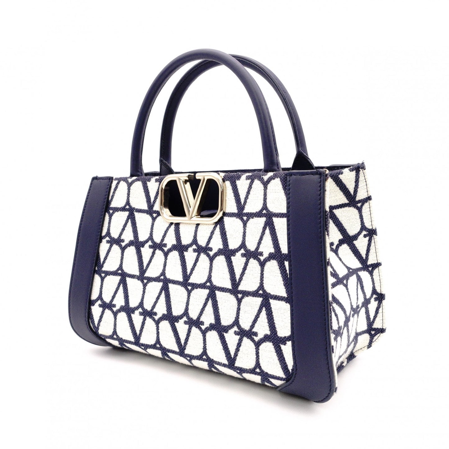 Valentino Garavani Twill Iconograph Handbag, Canvas, Navy, 2-Way, Logo