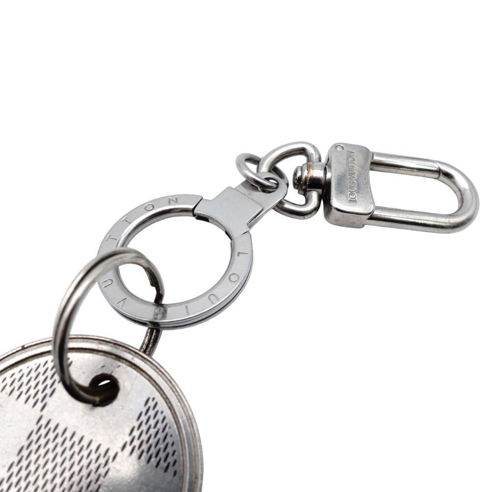 LOUIS VUITTON Bag Charm Key Ring Plate Silver Damier 7-12-253